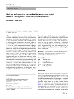 Basking and Torpor in a Rock-Dwelling Desert Marsupial: Survival Strategies in a Resource-Poor Environment