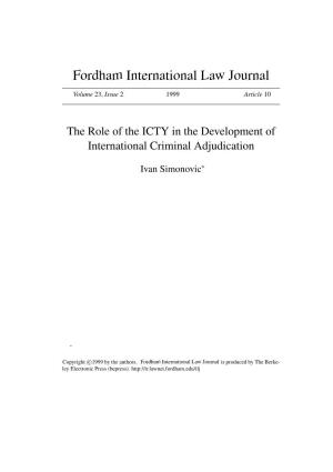 The Role of the ICTY in the Development of International Criminal Adjudication