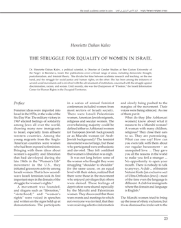 Henriette Dahan Kalev the STRUGGLE for EQUALITY of WOMEN in ISRAEL