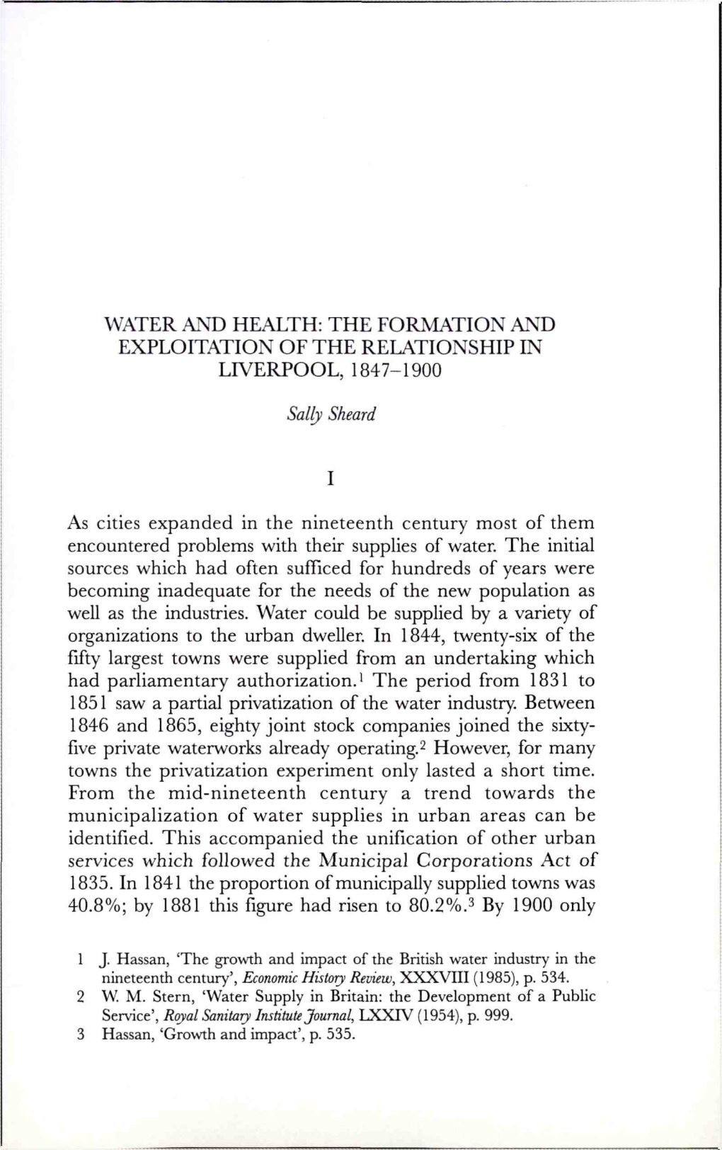 Water and Health: the Formation and Exploitation of the Relationship in Liverpool, 1847-1900