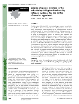 Origins of Species Richness in the Indo‐Malay‐Philippine Biodiversity