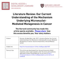 Our Current Understanding of the Mechanism Underlying Micronuclei- Mediated Mutagenesis in Cancer