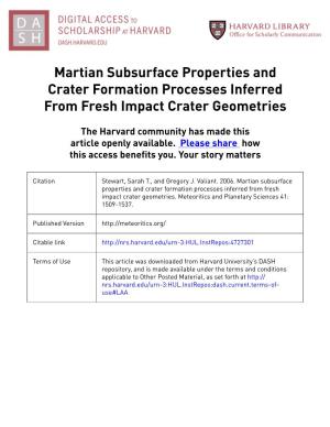 Martian Subsurface Properties and Crater Formation Processes Inferred from Fresh Impact Crater Geometries