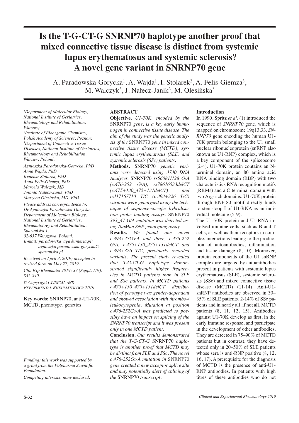 Is the T-G-CT-G SNRNP70 Haplotype Another Proof That Mixed Connective