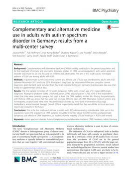 Complementary and Alternative Medicine Use in Adults with Autism