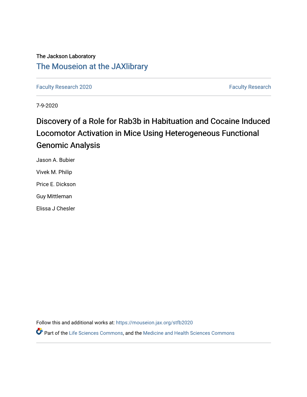 Discovery of a Role for Rab3b in Habituation and Cocaine Induced Locomotor Activation in Mice Using Heterogeneous Functional Genomic Analysis