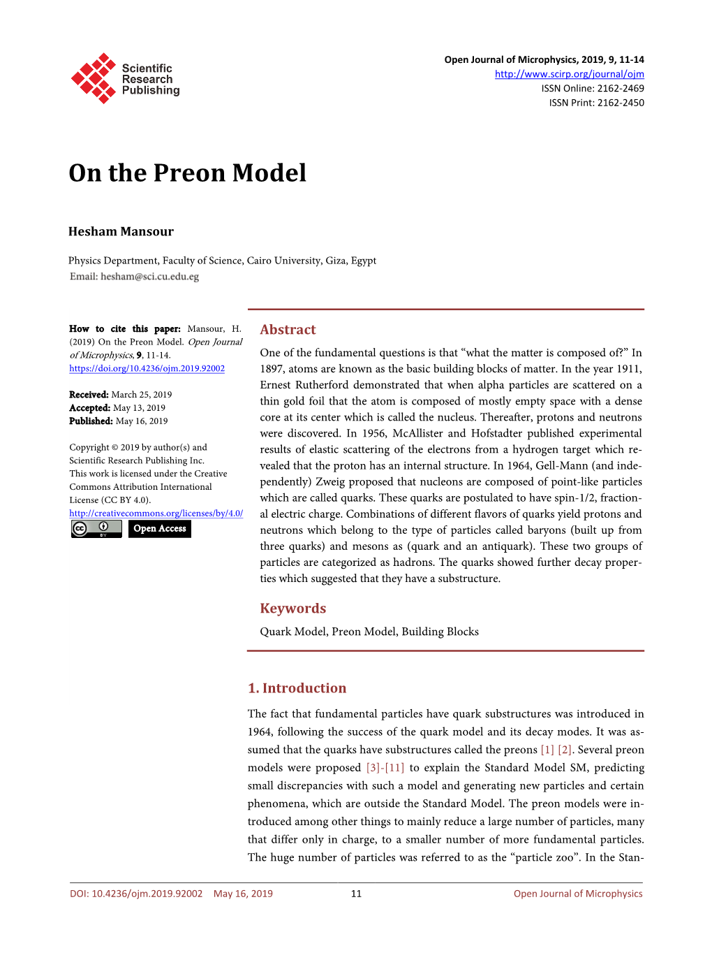 On the Preon Model