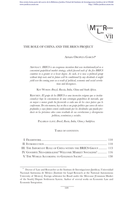 The Role of China and the Brics Project