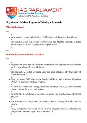 Soyabean - Malwa Region of Madhya Pradesh