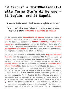 “W Circus” a Teatroalladeriva Alle Terme Stufe Di Nerone – 31 Luglio, Ore 21 Napoli