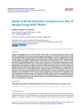 Study of Weak Intensity Cyclones Over Bay of Bengal Using WRF Model