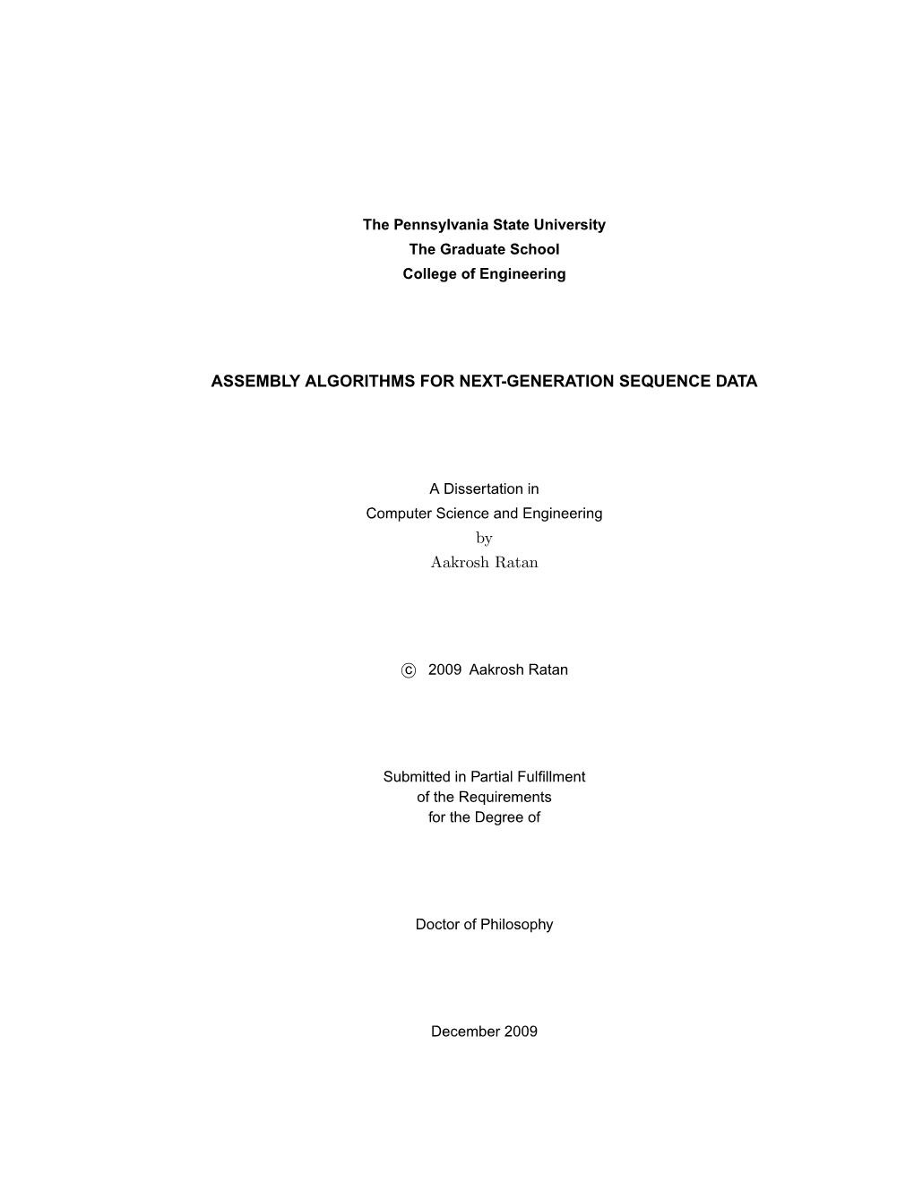 Assembly Algorithms for Next-Generation Sequence Data