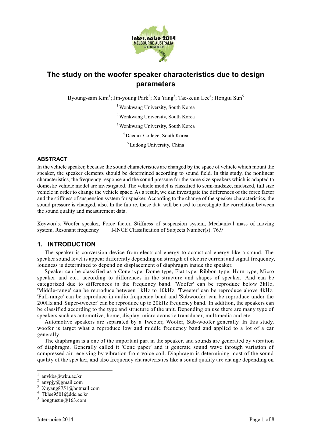 The Study on the Woofer Speaker Characteristics Due to Design Parameters