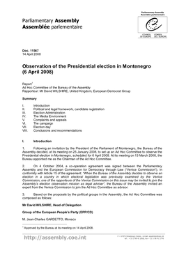 Observation of the Presidential Election in Montenegro (6 April 2008)