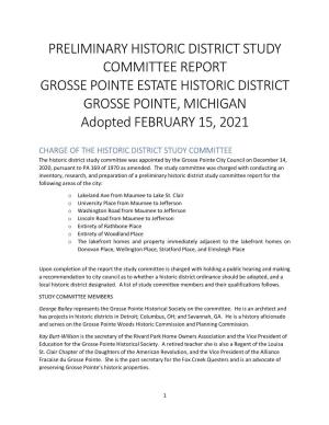 Adopted Grosse Pointe Estate Historic District Preliminary Study