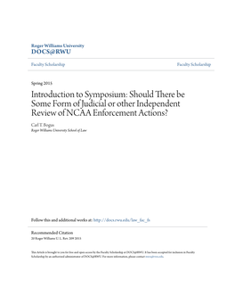 Should There Be Some Form of Judicial Or Other Independent Review of NCAA Enforcement Actions? Carl T