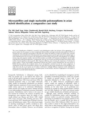 Microsatellites and Single Nucleotide Polymorphisms in Avian Hybrid Identiﬁcation: a Comparative Case Study