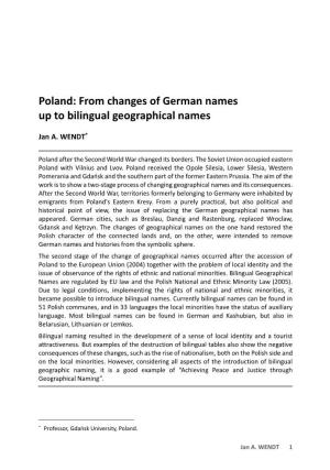 Poland: from Changes of German Names up to Bilingual Geographical Names