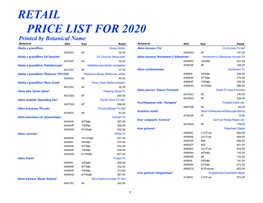 Retail Price List for 2020