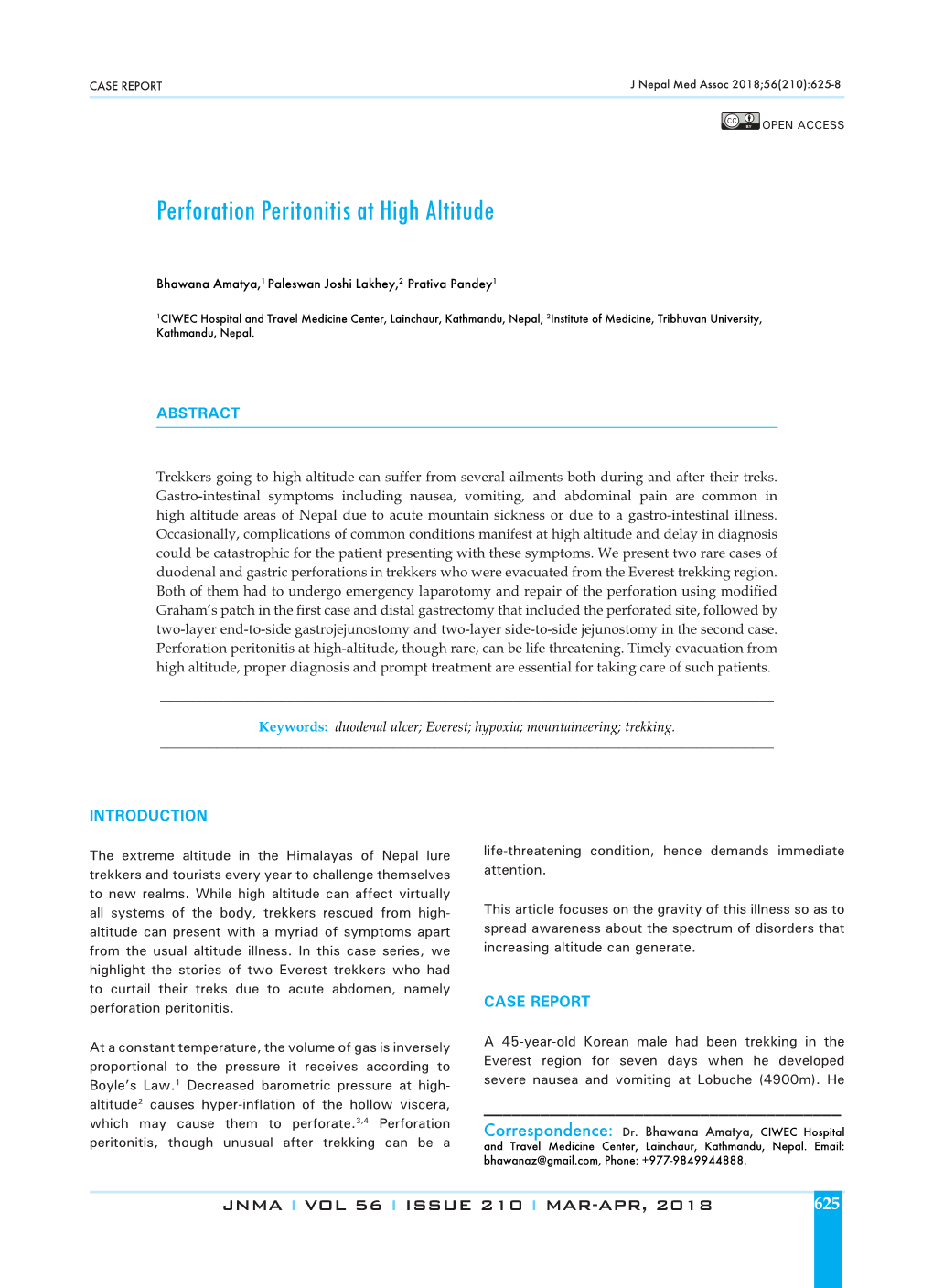 Perforation Peritonitis at High Altitude