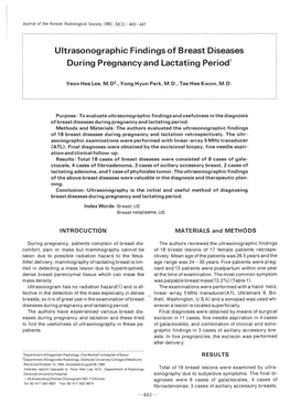 Ultrasonographic Findings of Breast Diseases During Pregnancy and Lactating Period1