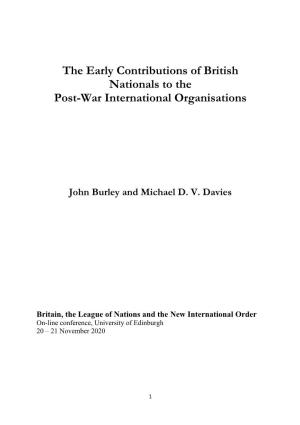 The Early Contributions of British Nationals to the Post-War International Organisations