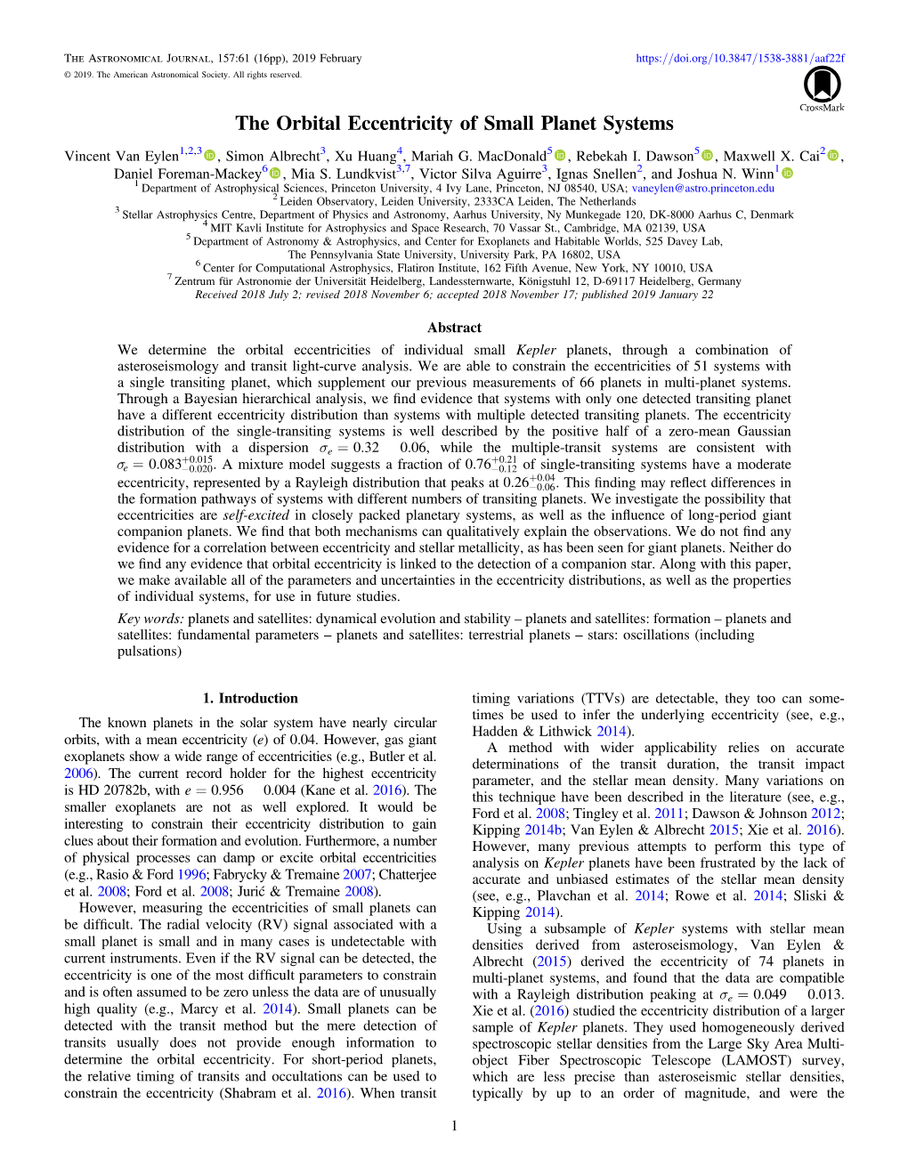 The Orbital Eccentricity of Small Planet Systems