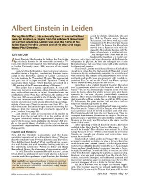 Albert Einstein in Leiden During World War I, This University Town in Neutral Holland Opted for Zürich