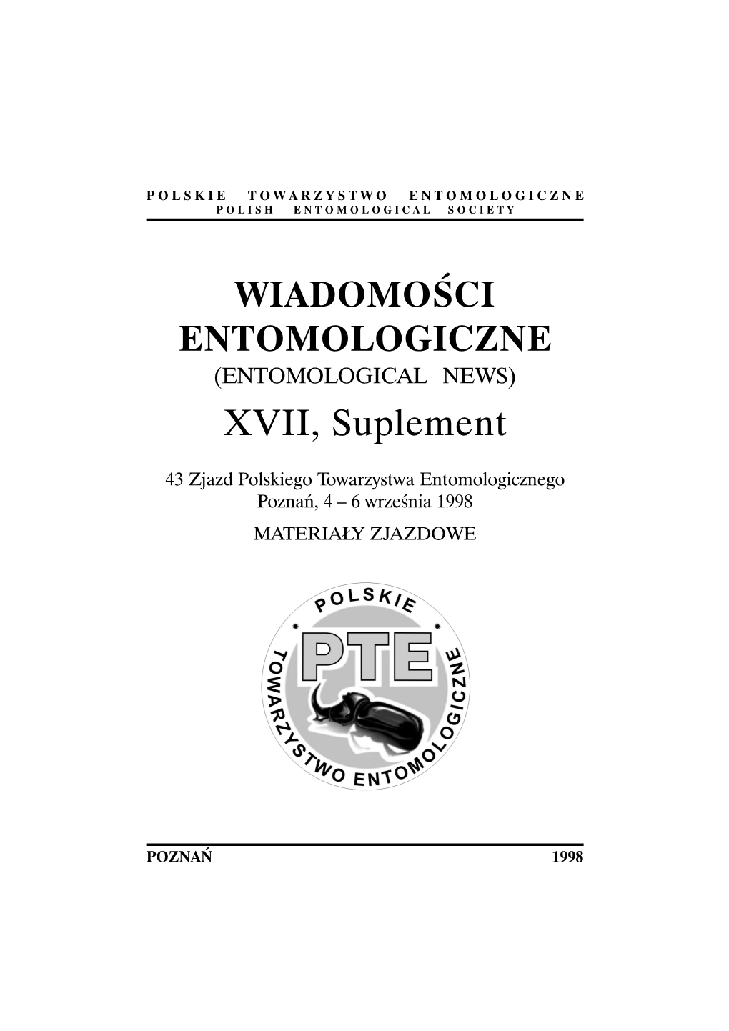 WIADOMOŚCI ENTOMOLOGICZNE XVII, Suplement