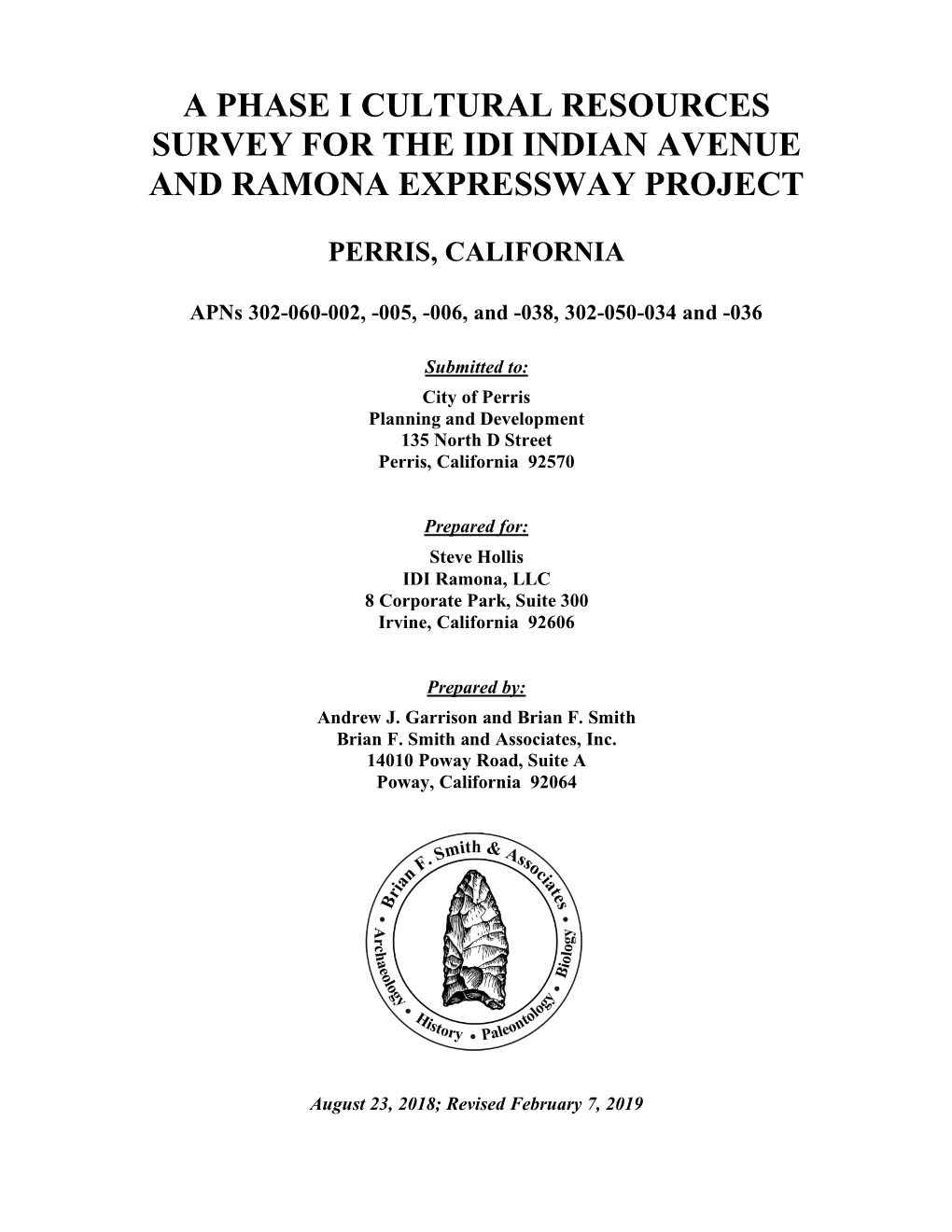 A Phase I Cultural Resources Survey for the Idi Indian Avenue and Ramona Expressway Project