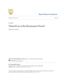 Natural Law in the Renaissance Period Heinrich A