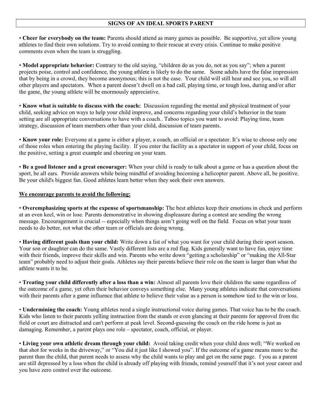 Pointers on Becoming an Ideal Sports Parent (PDF)