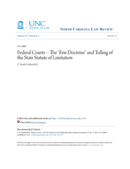 Federal Courts -- the "Erie Doctrine" and Tolling of the State Statute of Limitation C