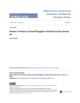 &lt;I&gt;History of Armed Struggles in Kashmir&lt;/I&gt; by Rao Farman