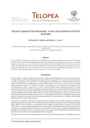 Drosera Capensis (Droseraceae), a New Naturalised Record for Australia