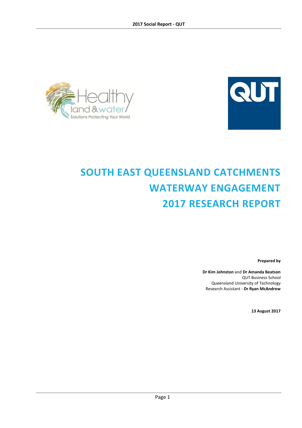 South East Queensland Catchments Waterway Engagement 2017 Research Report