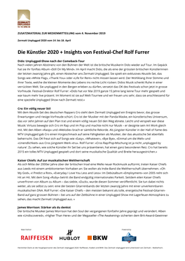 Die Künstler 2020 + Insights Von Festival-Chef Rolf Furrer