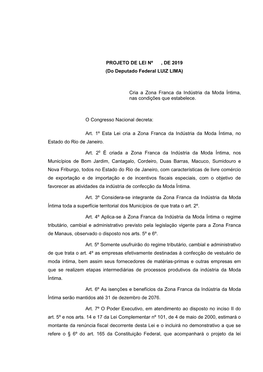 PROJETO DE LEI Nº , DE 2019 (Do Deputado Federal LUIZ LIMA)
