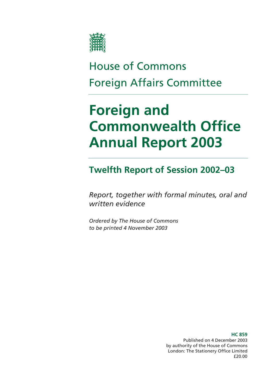 Foreign and Commonwealth Office Annual Report 2003