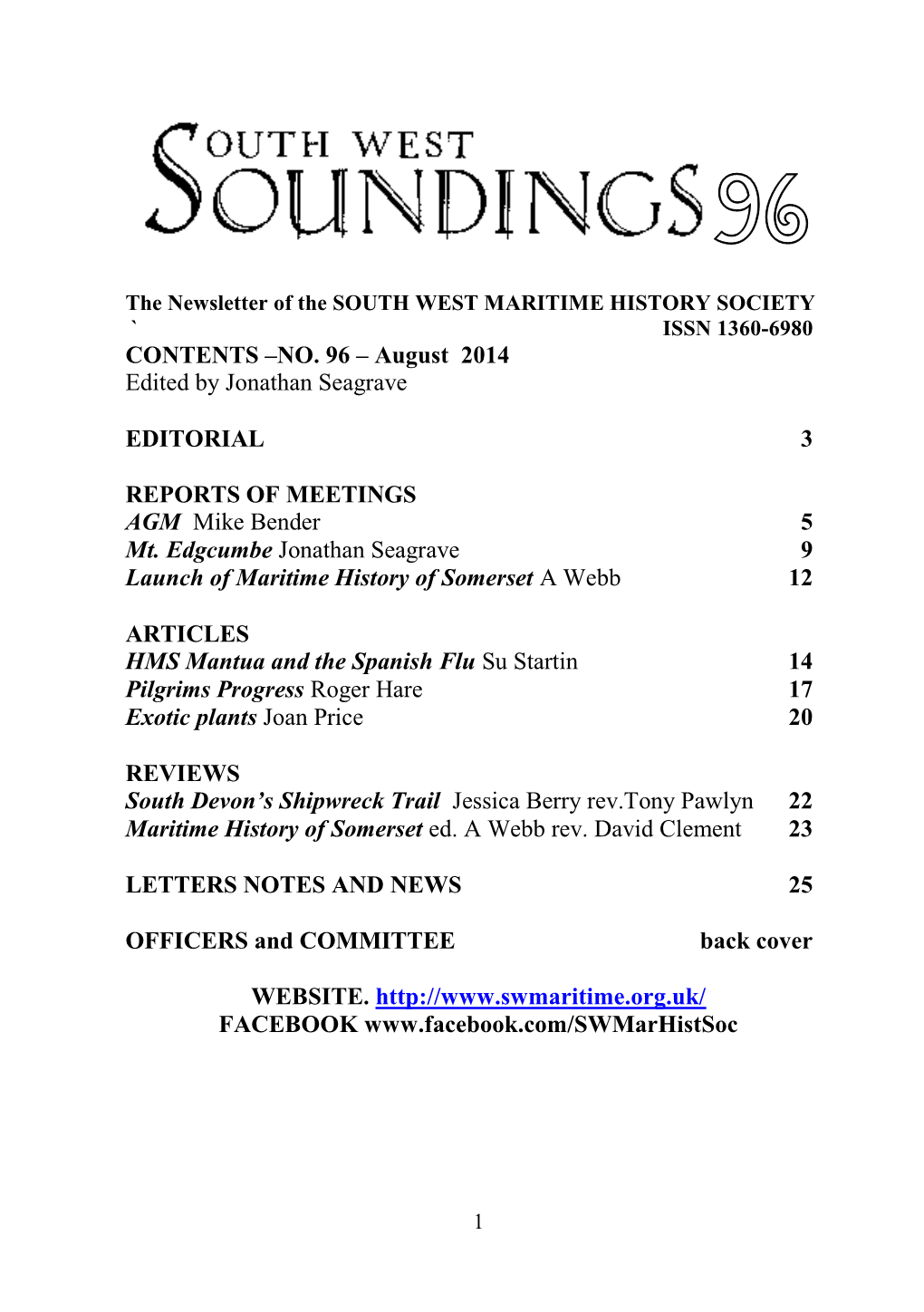 CONTENTS –NO. 96 – August 2014 Edited by Jonathan Seagrave