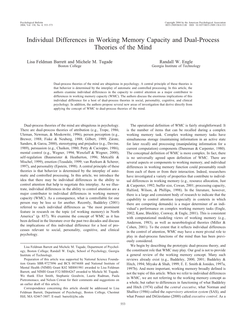 Individual Differences in Working Memory Capacity and Dual-Process Theories of the Mind