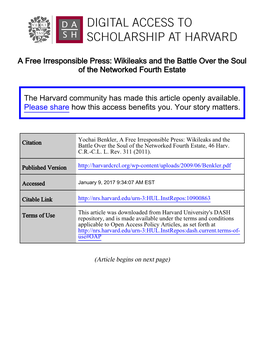 Wikileaks and the Battle Over the Soul of the Networked Fourth Estate