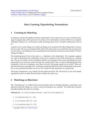 Basic Counting, Pigeonholing, Permutations 1 Counting By