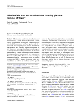 Mitochondrial Data Are Not Suitable for Resolving Placental Mammal Phylogeny