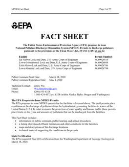 NPDES Permit Fact Sheet for US Army Corp of Engineers Snake River