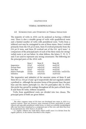 VERBAL MORPHOLOGY 4.0 Introduction and Overview of Verbal