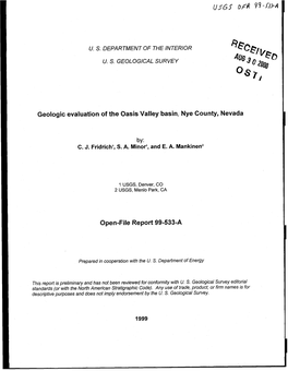 Geologic Evaluation of the Oasis Valley Basin, Nye County, Nevada