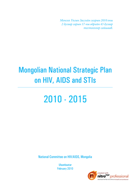Mongolian National Strategic Plan on HIV, AIDS and Stis 2010