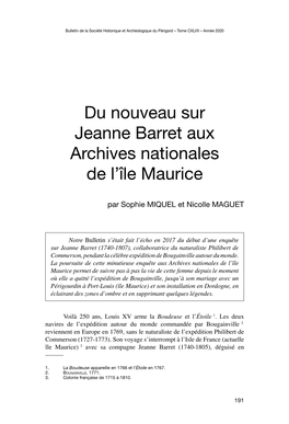 Du Nouveau Sur Jeanne Barret Aux Archives Nationales De L'île Maurice