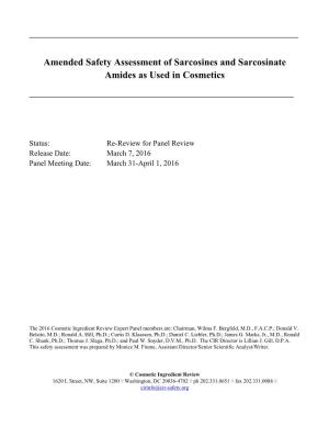 Amended Safety Assessment of Sarcosines and Sarcosinate Amides As Used in Cosmetics
